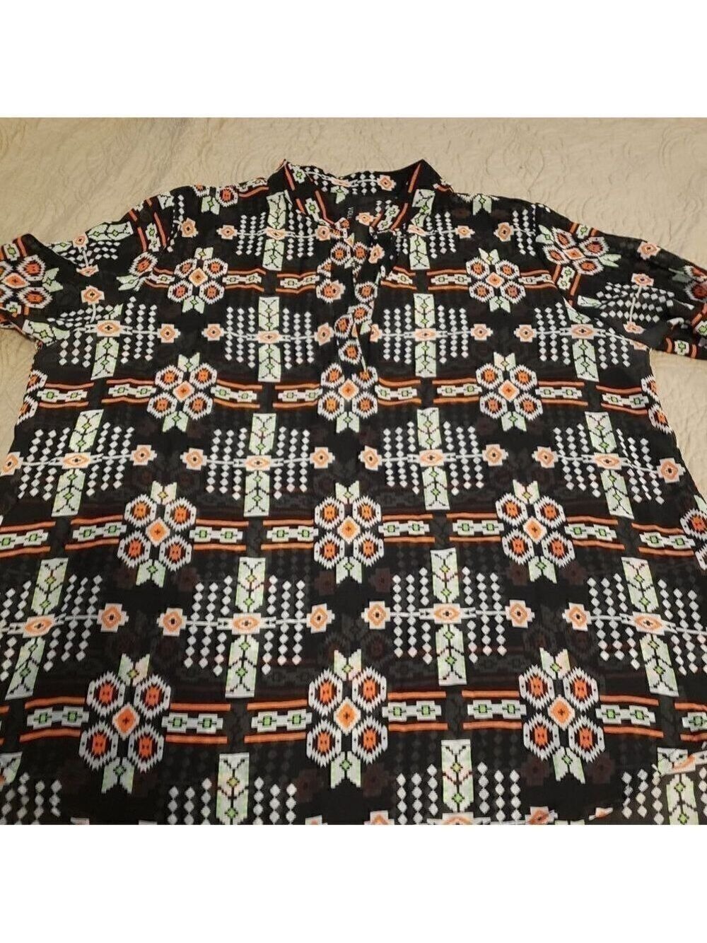 SHEER Black Top with Fluorescent print